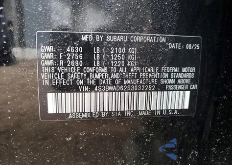 2025 Subaru Legacy Premium z USA, uszkodzony, nr VIN 4S3BWAD62S3032252